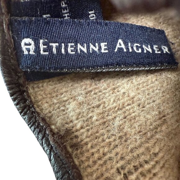 Vintage Etienne Aigner Leather Gloves Brown Medium Womens Lambswool Lined - Picture 5 of 12
